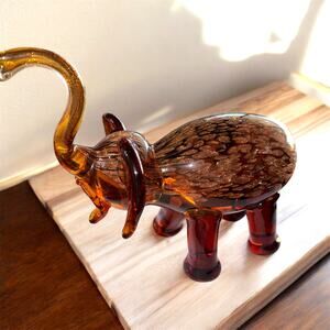 Murano Style Hand Blown Glass Elephant Copper Sparkles Up Lucky Trunk